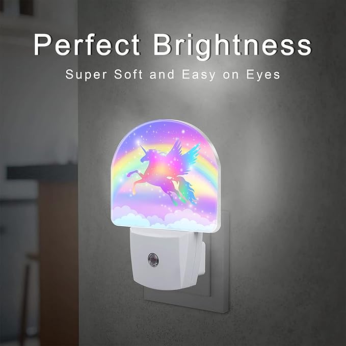 Flying Unicorn and Rainbows Night Light Plug into Wall, Shining Stars and - Image 2
