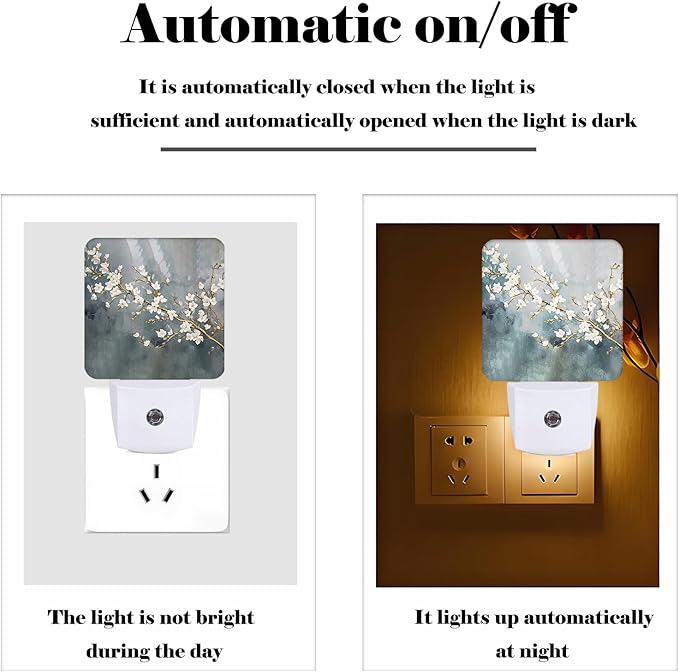 Pure White Flower Night Light, Plug-in Nightlights Auto Sensor Night Lamp Dusk - Image 3
