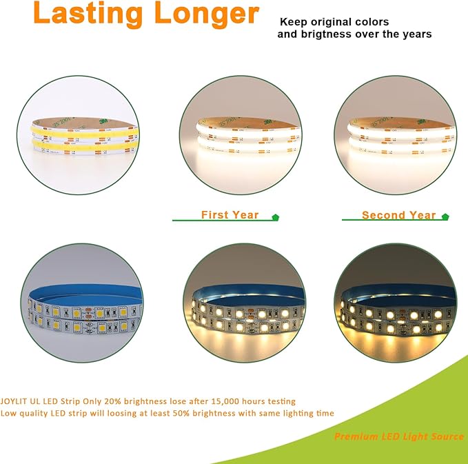 JOYLIT 24V COB LED Strip Lights White CCT 2700K-6000K 610LM/FT Ultra Bright - Image 6