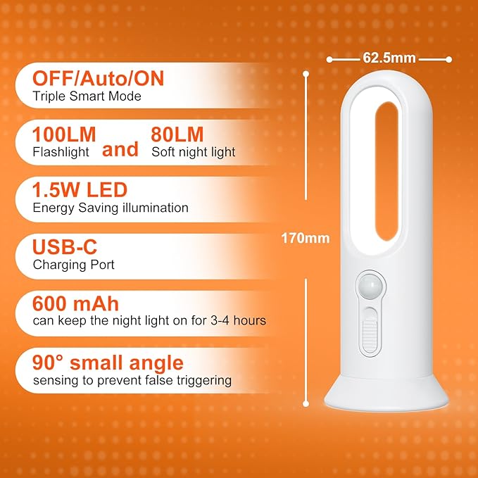 Rechargeable Motion Sensor Night Light 3 in 1 Portable LED Night Light - Image 6