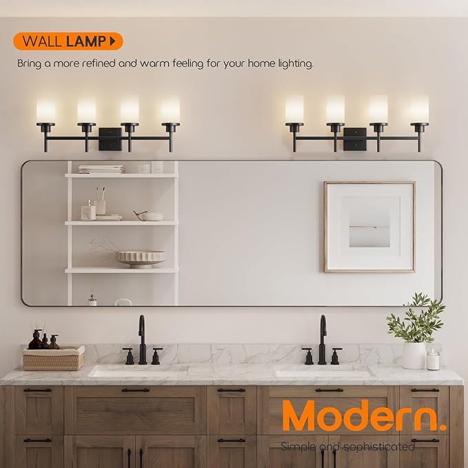 Wall Light Fixtures 4-Light Over Mirror, Matte Black Vanity Lights - Image 2