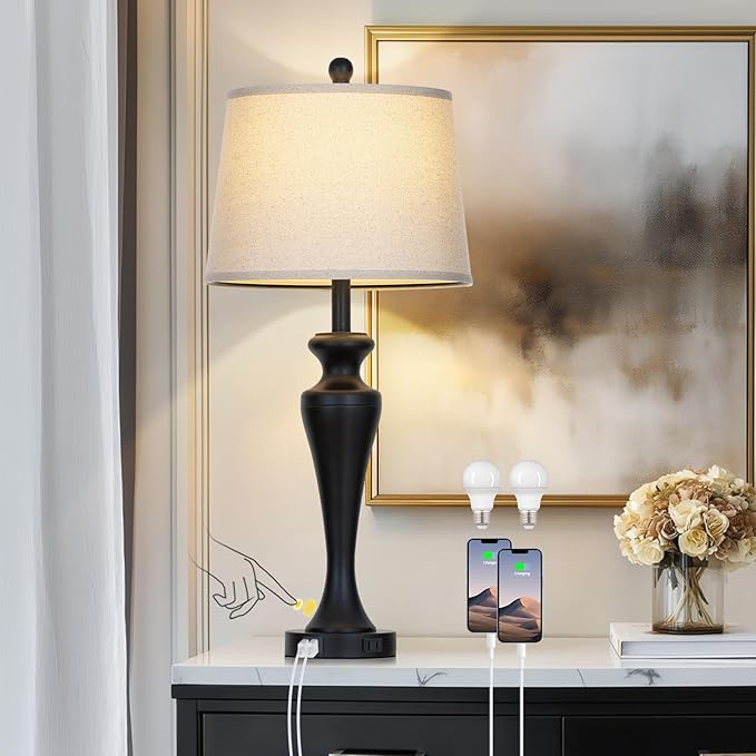 30 Inch Black Table Lamp Single, 3-Way Dimmable Touch Control Living Room Lamps by Unknown