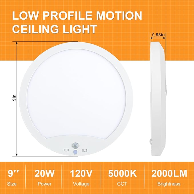 2-Pack Motion Sensor Ceiling Lights Hard-Wired, 9Inch Indoor Motion Activated - Image 4