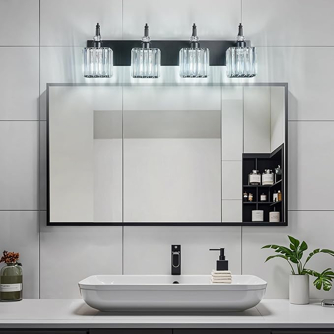 Modern Bathroom Vanity Light 4-Light Black Crystal Light Fixtures Over Mirror - Image 3