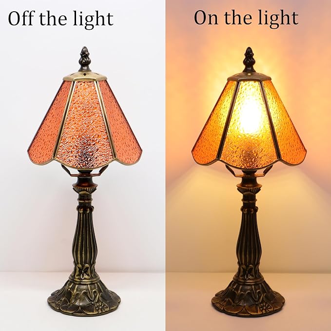 Small Tiffany Table Lamp Orange Diamond Style Stained Glass Desk Lamps 6X6X14 - Image 4
