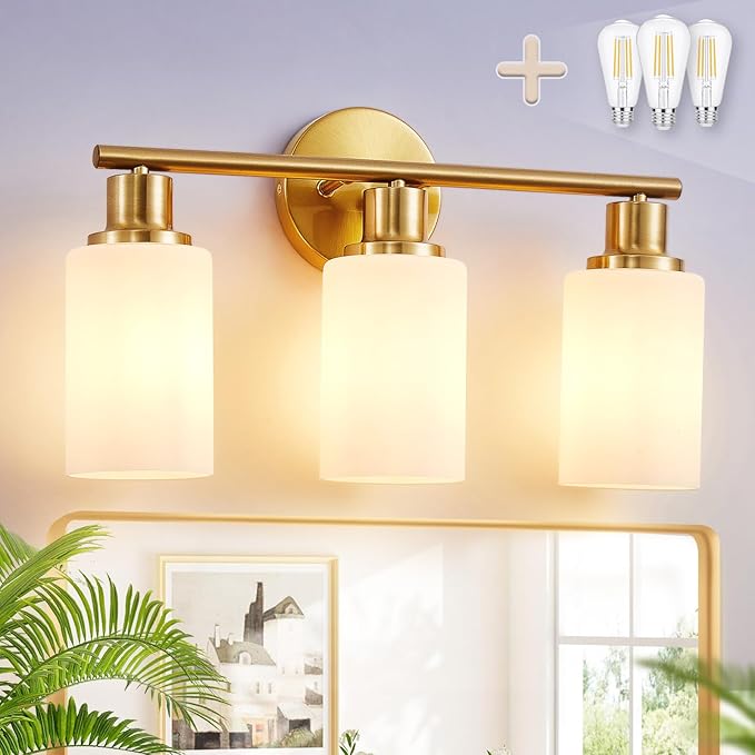 DLLT 3-Light Bathroom Light Fixtures: Gold Modern Vanity Lights by DINGLILIGHTING