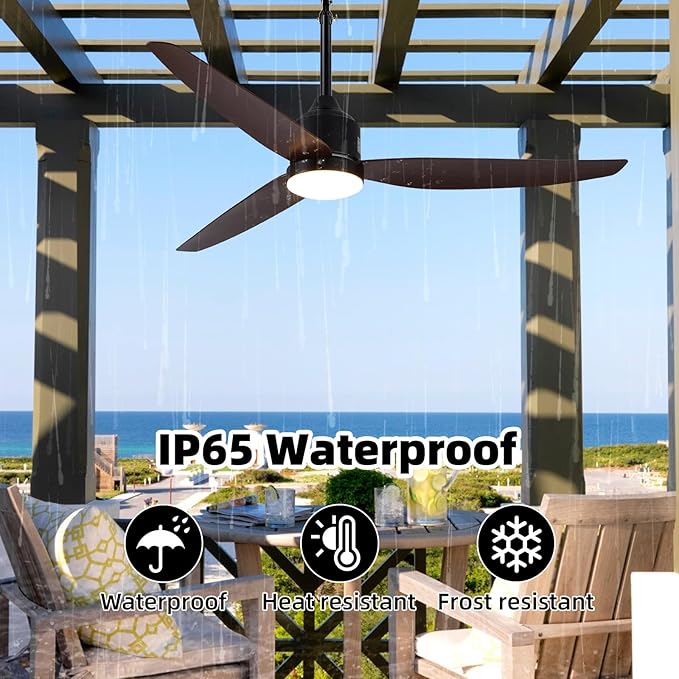Outdoor Ceiling Fan with Light, 52 Inch Walnut Waterproof Outdoor Patio Fan - Image 2