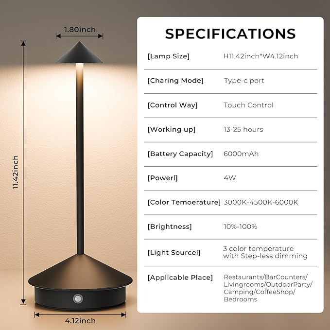 2 Pack Cordless Table Lamp, 6000mAh Rechargeable Battery Operated Desk Lamp - Image 2