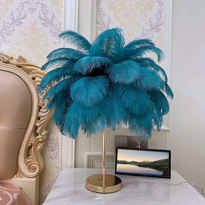 White Ostrich Feather Lamp, 3-Color Temperature Modes, 40 Feathers and 5 G4 LED - Image 4