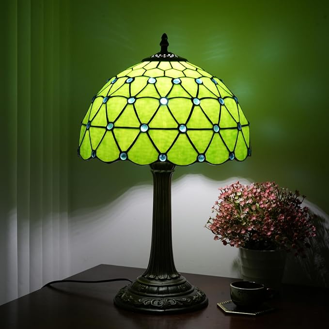 Green Tiffany Lamp For Bedrooms Bedside Stained Glass Table Lamp Farmhouse - Image 5