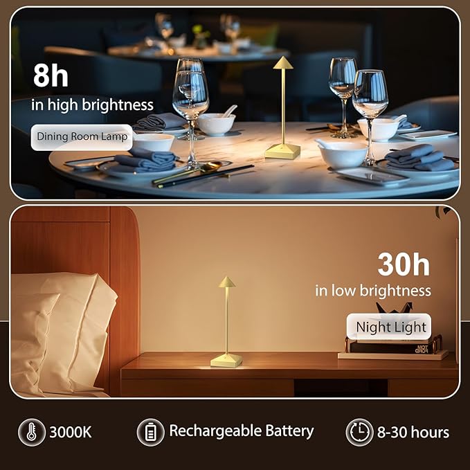 3 Pack 8.26in Gold Small Cordless Table Lamps Rechargeable, Battery Operated - Image 7