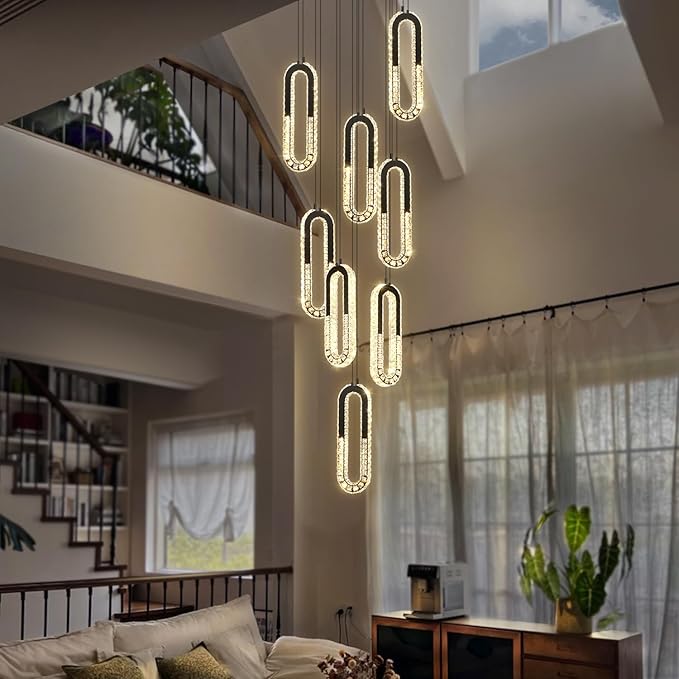 Modern Led Black Chandelier Adjustable 8 Rings Crystal Chandelier - Image 4