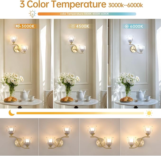 Battery Operated Wall Sconce, 2-Lights Vinatge Brass Wall Lighting - Image 4