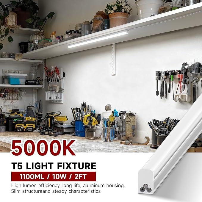 8 Pack T5 LED Shop Light 2FT, 1100LM Super Bright, Linkable Under Cabinet - Image 2