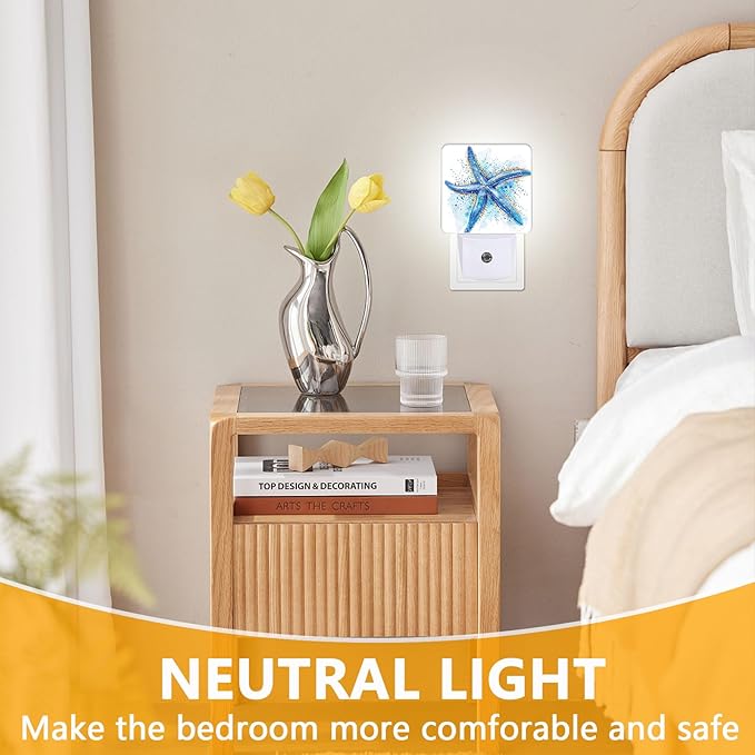 Watercolor Starfish Night Light, Plug-into Sea Beach Nightlight White LED Lamp - Image 3