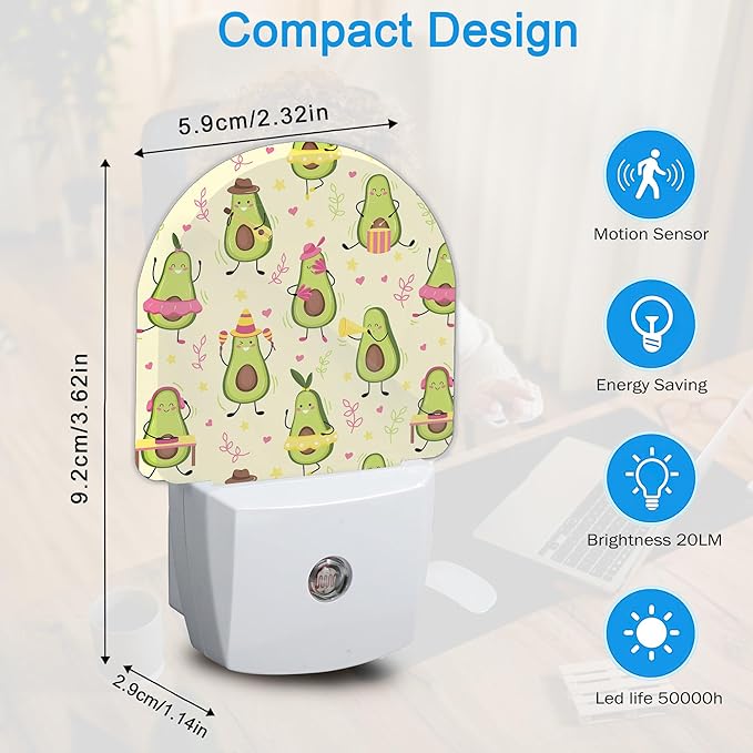Night Light, Cute Kawaii Avocado Night Lights Plug Into Wall Smart Sensor Night - Image 2
