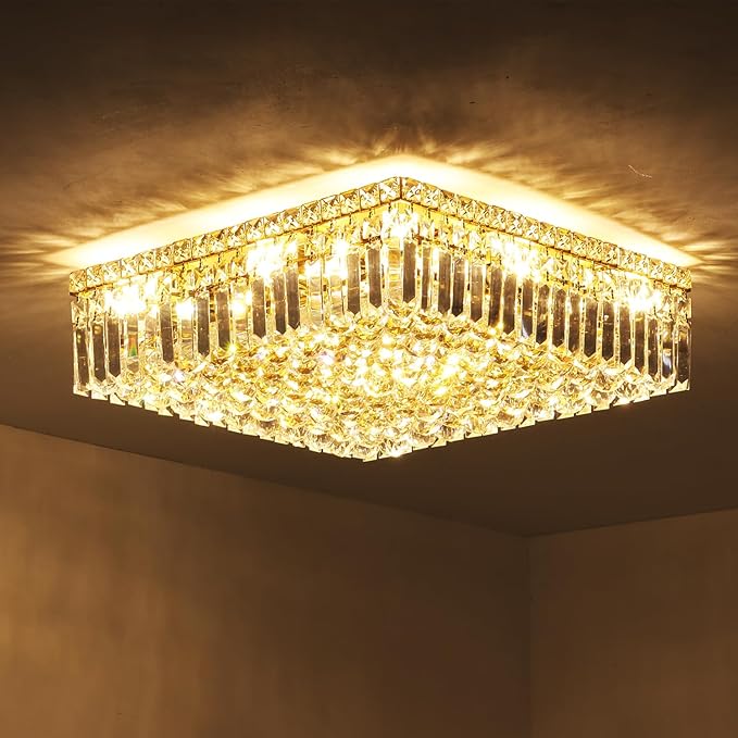 12-Lights Gold Crystal Flush Mount Ceiling Light Fixtures, Elegant Crystal - Image 9