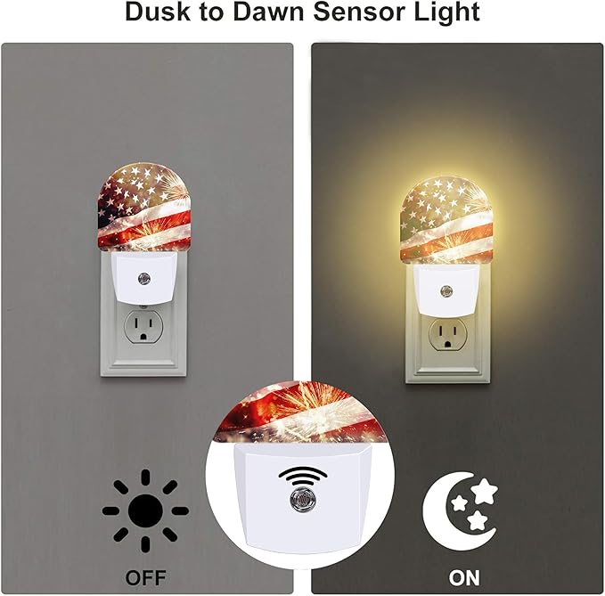 America Flag with Fireworks Night Light Plug into Wall, Vintage The USA Flag - Image 3