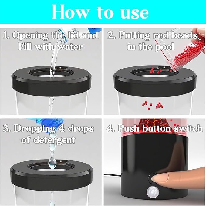 USB Powered Touch Sensitive Volcano Lamp Chromatic Modes Shatterproof Acrylic - Image 4