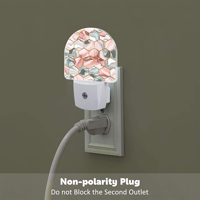Red Gray Hexagon Marble Night Light Plug into Wall, Abstract Gold Liquid Marble - Image 4