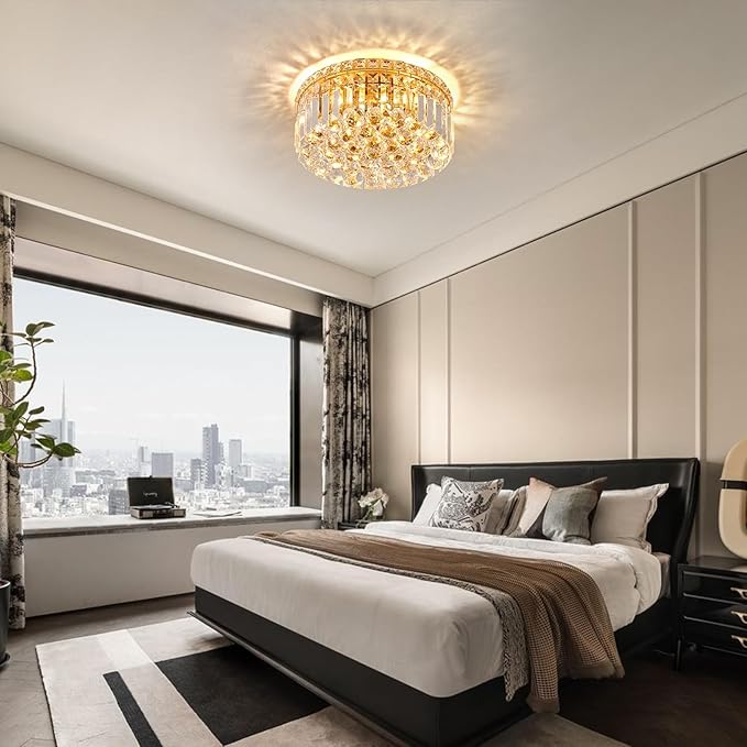 4-Light Gold Crystal Chandeliers Flush Mount Chandelier Light Fixture - Image 7