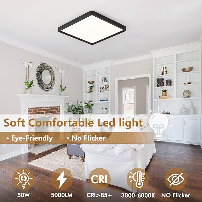 20 Inch Square LED Flush Mount Ceiling Light, 5000LM 3000K/4000K/6000K CCT - Image 3