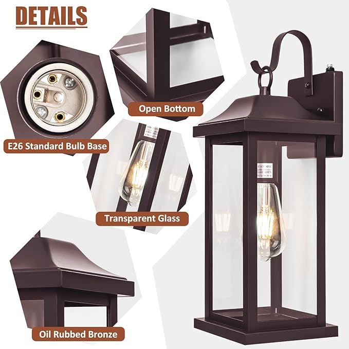Dusk to Dawn Outdoor Lighting for House 17 Inch Large 1-Pack, Oil Rubbed Bronze - Image 6
