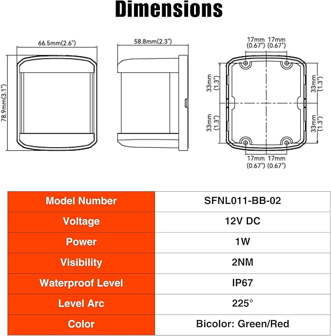 SEAFLO 11 Series Regular Sized LED Bi-Color Red/Green Navigation Light – 12V - Image 8