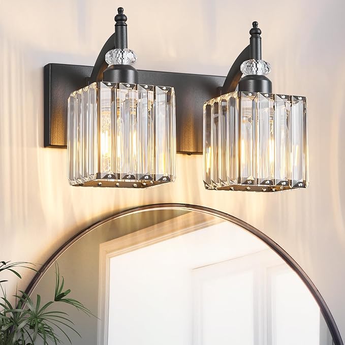 Modern Bathroom Vanity Light 2-Light Black Crystal Light Fixtures Over Mirror - Image 7