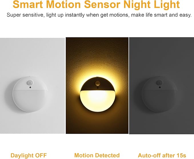 2 Pack Motion Sensor Night Light, 3 Lighting Modes, Stepless Dimming, - Image 3