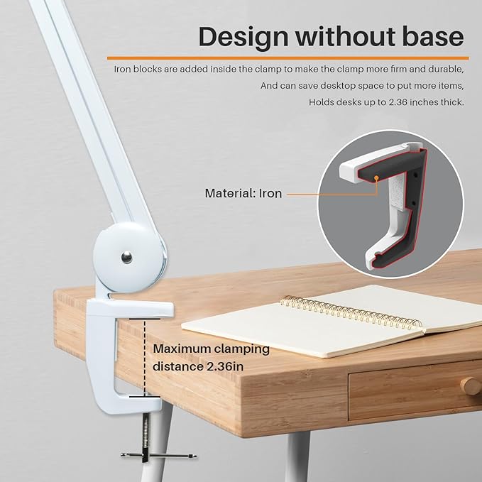 LED Architect Desk Lamp with Clamp, Metal Swing Arm 2000 Lumens Dimming Office - Image 4