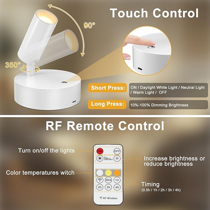 Kimjo Spot Lights Indoor, Wireless LED Spotlight, Uplighting Indoor - Image 3