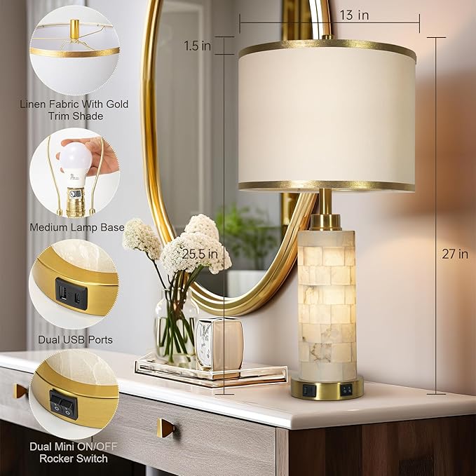 27" Natural Alabaster Table Lamps Set of 2, Lamps - Image 3