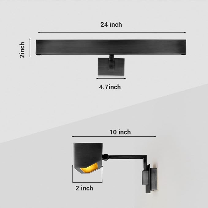 24" Picture Light Black Picture Light Hardwired, 2-Light Bronze Art Lights - Image 5