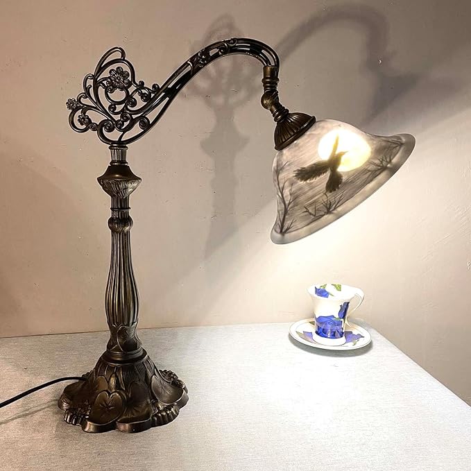 Bieye L13006 Hand-Painted Raven Table Lamp, Bridge Arm Desk Lamp - Image 3
