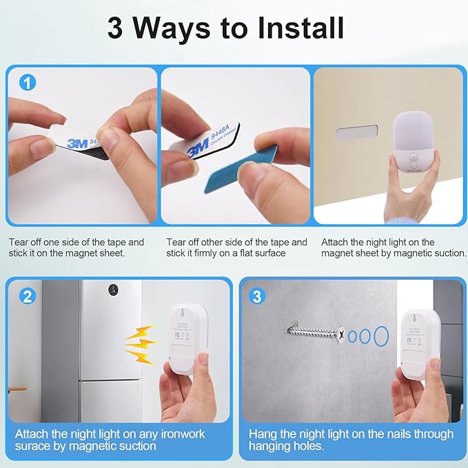 Night Light with Auto Motion Sensor, Rechargeable Battery, Type-C LED Stick-On - Image 8