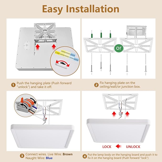 20 Inch Square LED Flush Mount Ceiling Light, 5000LM 3000K/4000K/6000K CCT - Image 7