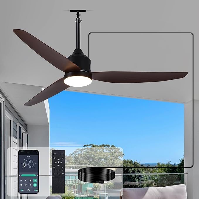 Outdoor Ceiling Fan with Light, 52 Inch Walnut Waterproof Outdoor Patio Fan by Unknown