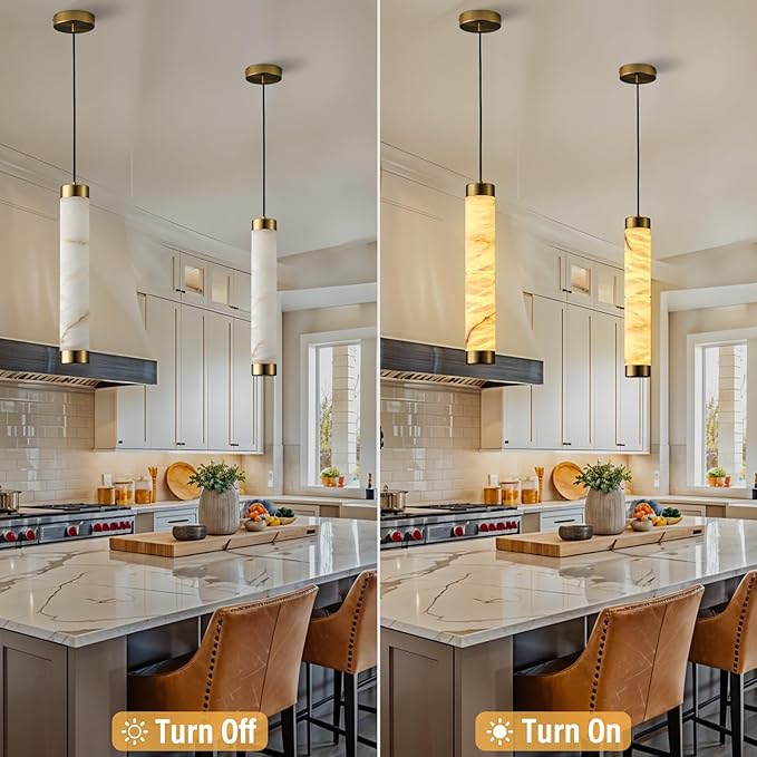 20" Alabaster Pendant Lights, Adjustable Modern Ceiling Light Fixtures - Image 5