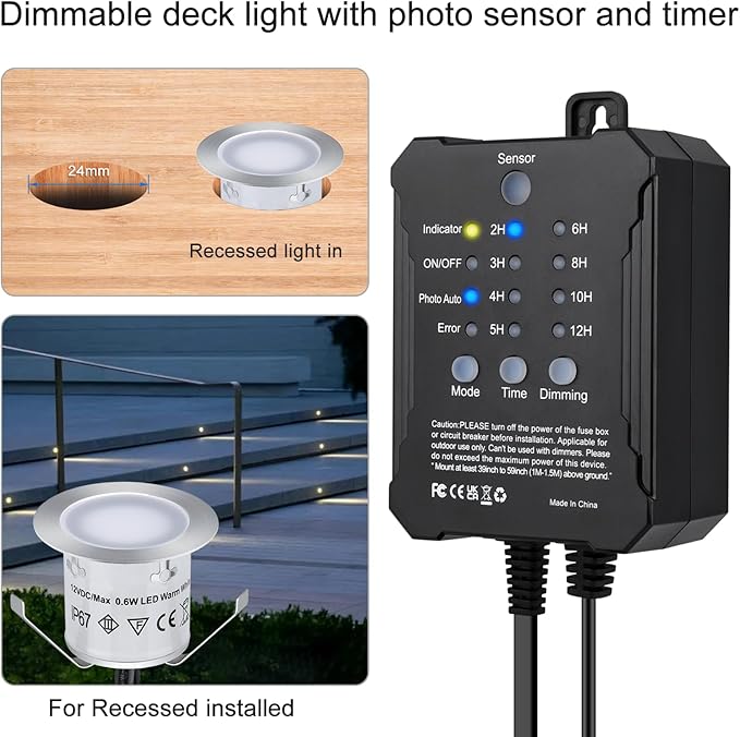 Dimmable LED Deck Lights With Timer and Photocell Sensor, 20 Pack Recessed - Image 3