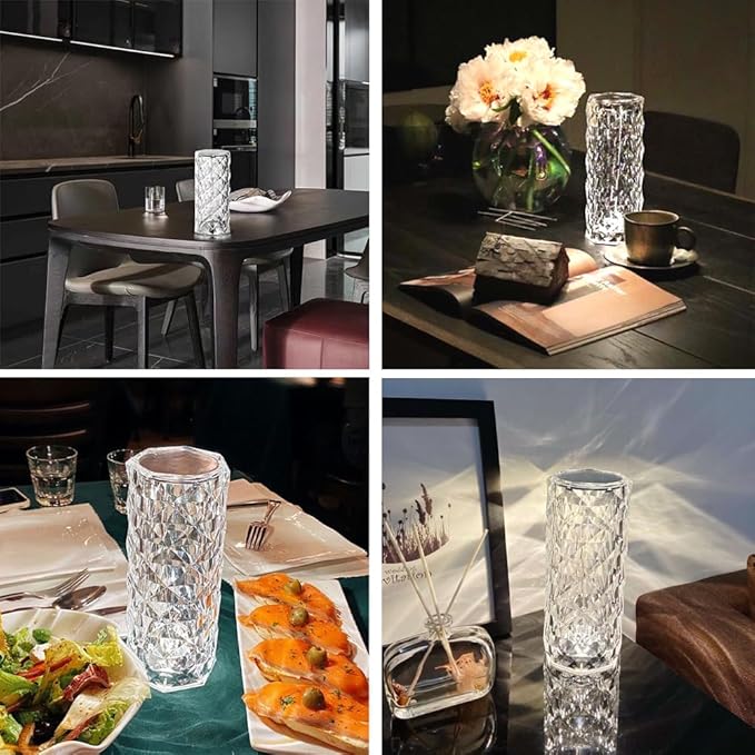 Portable Crystal Table Lamp, 3 Color Touch Control Rechargeable Lamp, Crystal - Image 2
