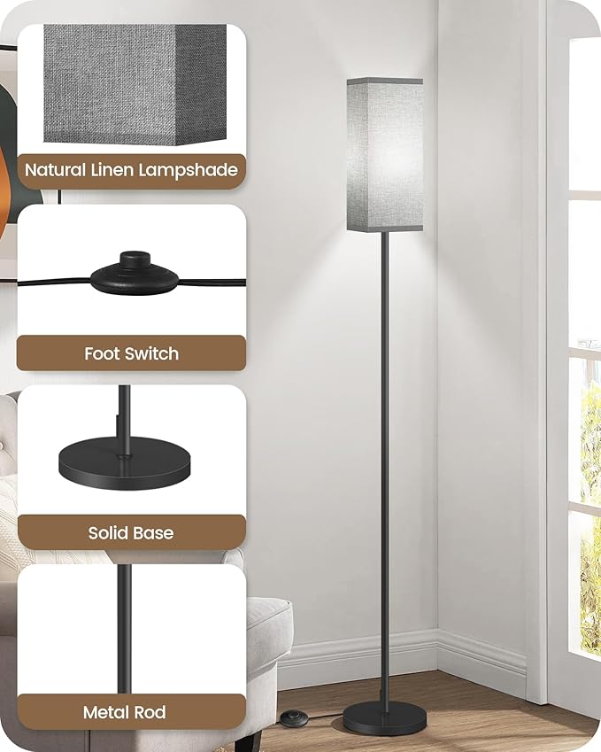 Floor Lamp, Pole Lamp with Foot Switch, Modern Standing Lamp Lampshade - Image 7