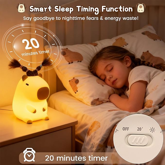 Cute Capybara Night Light with DIY Hairstyle, Squishy Silicone Lamp, Nursery - Image 3