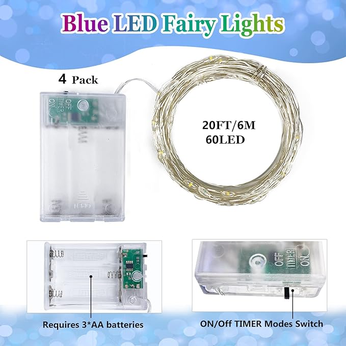 4 Pack 20FT 60LED Christmas Battery Operated Fairy Lights - Image 2