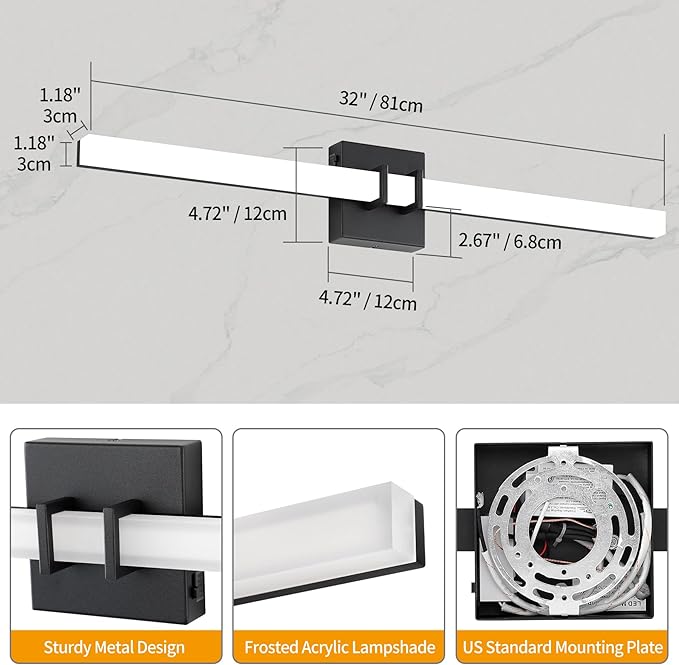 Modern Black Vanity Light Bar 32 Inch, 24W 5CCT Dimmable Bathroom Light - Image 3