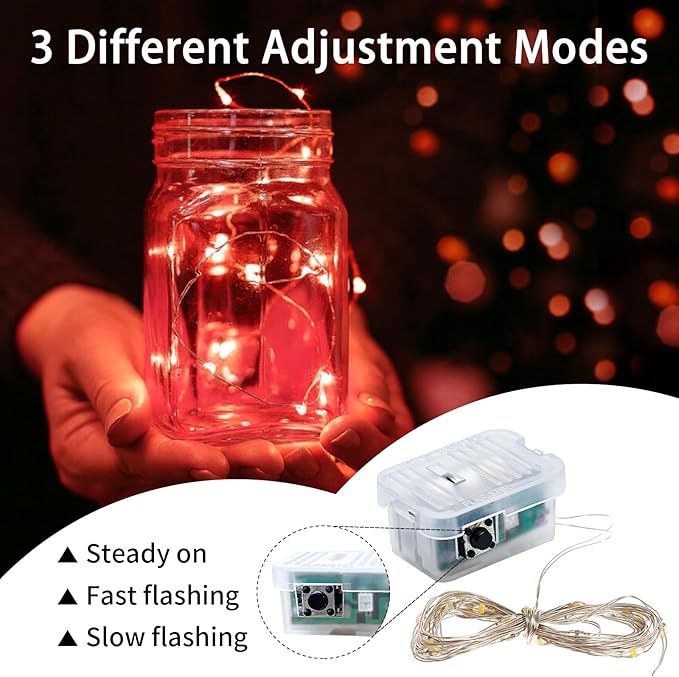50 Pack Red Fairy Lights 7Ft 20 LED Twinkle String Lights 3 Modes Battery - Image 3