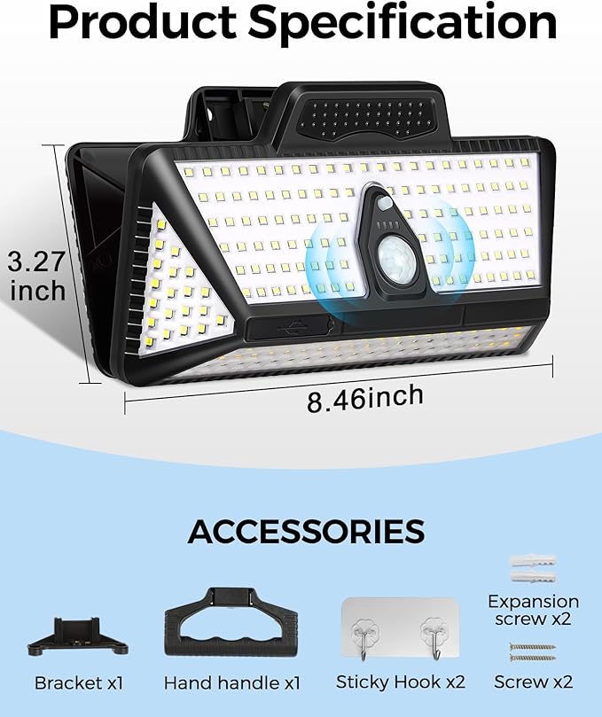 Large Clip on Solar Lights Outdoor, 208 LEDs 1000Lum Bright Solar Security Light - Image 7