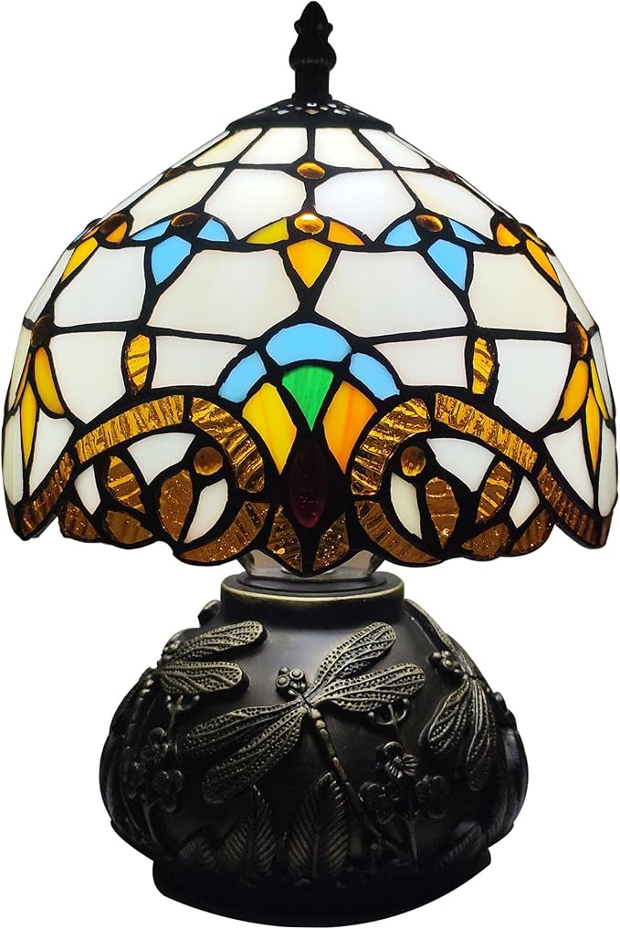 Tiffany Table Lamp 3-Way Stained Glass Style Bedside Reading Lamp Village - Image 8