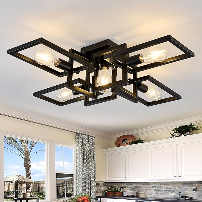 ZGLAOJT Black Industrial Semi Flush Mount Ceiling Light 5-Light Kitchen Light - Image 4