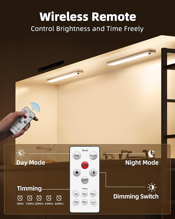 EZVALO Under Cabinet Lights, 66 LEDs Motion Sensor Night Light, 3200 mAh Closet - Image 6